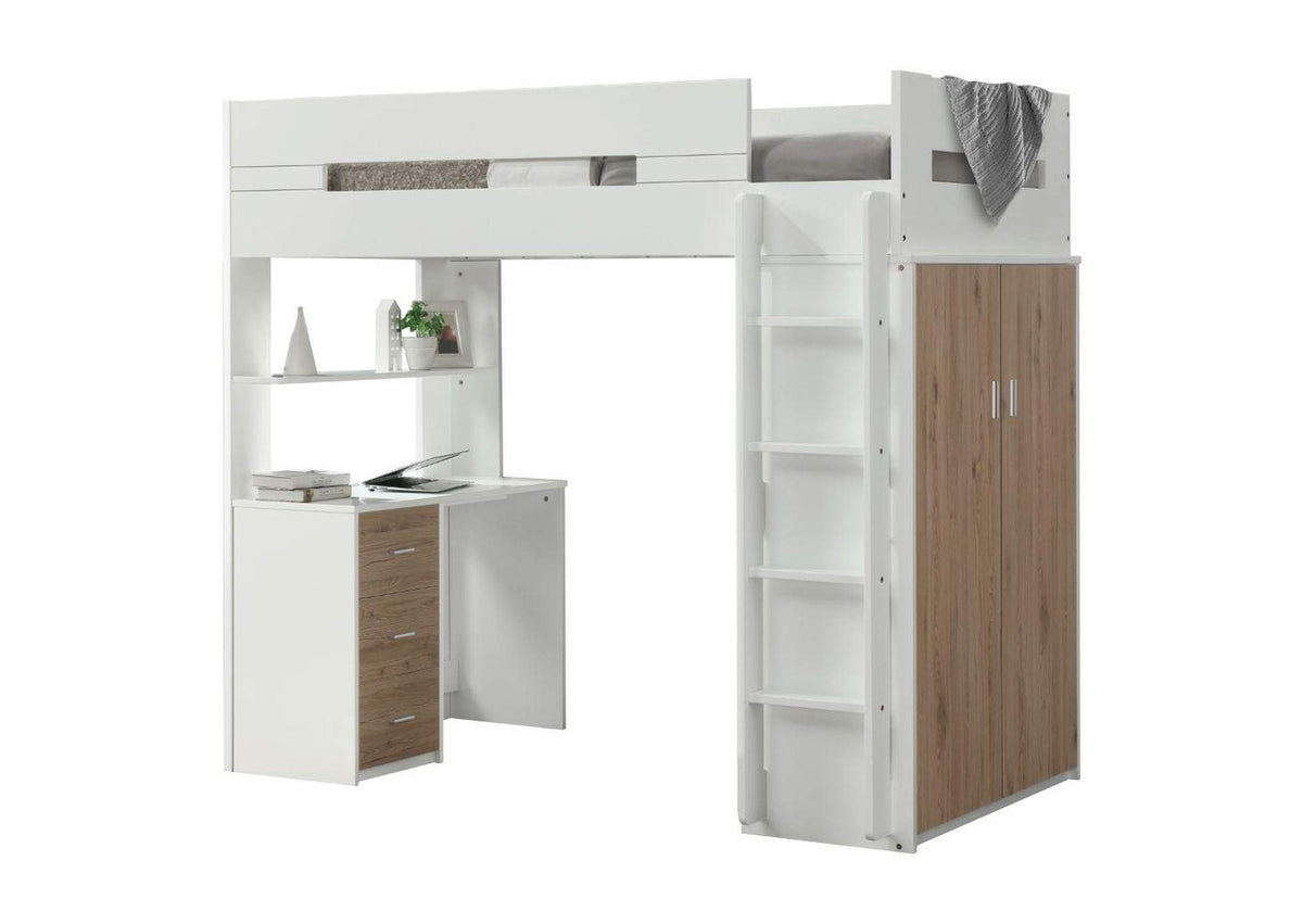 38055 Nerice Twin Loft Bed with Desk and Wardrobe
