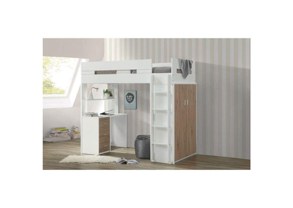 38055 Nerice Twin Loft Bed with Desk and Wardrobe
