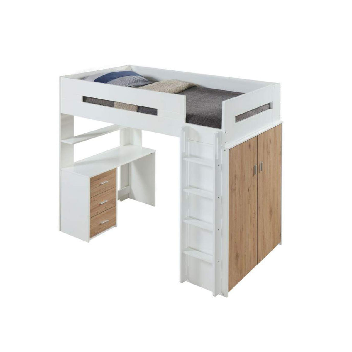 38055 Nerice Twin Loft Bed with Desk and Wardrobe