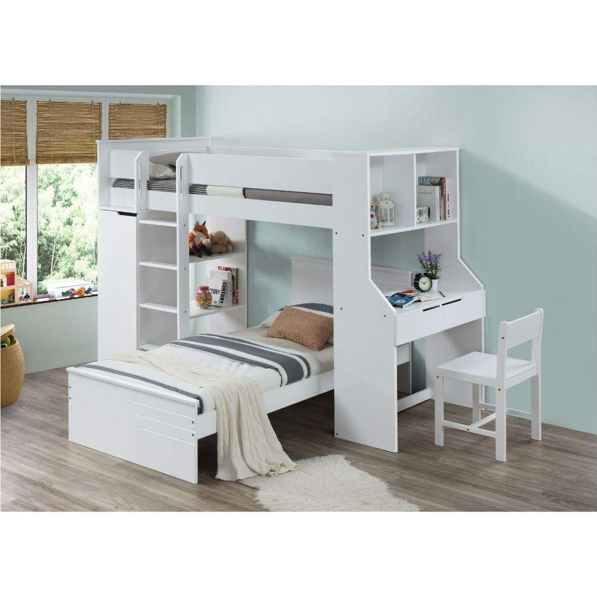 38060 Ragna Twin Loft Bed with Desk and Wardrobe