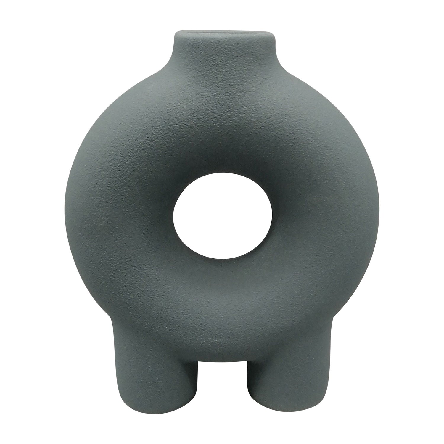 Ceramic Donut Footed Vase 7" - Teal