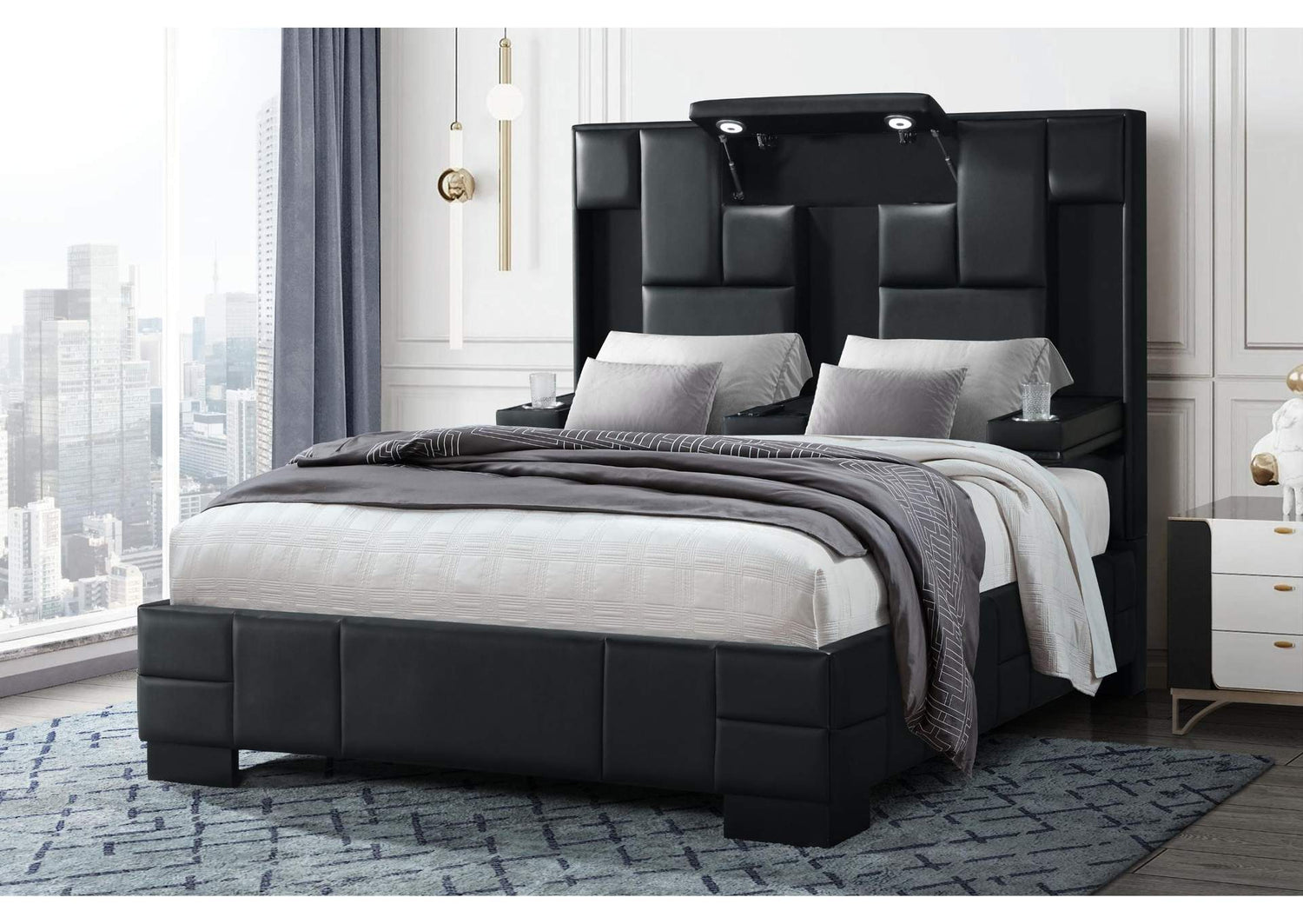 OSCAR-BLACK-QB-N OSCAR BLACK QUEEN BED NO WOOD TRIM