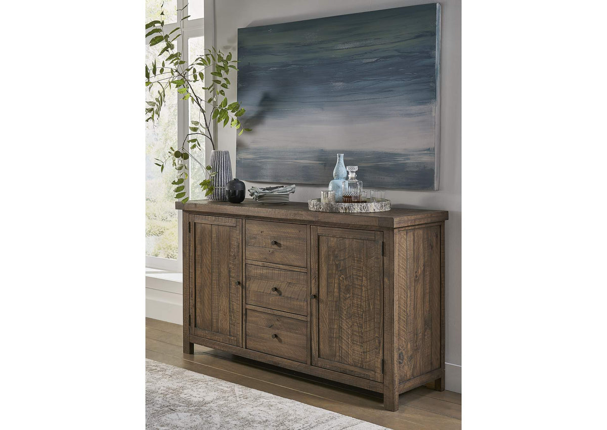 8FJ873 Autumn Solid Wood Three Drawer Two Door Sideboard In Flint Oak