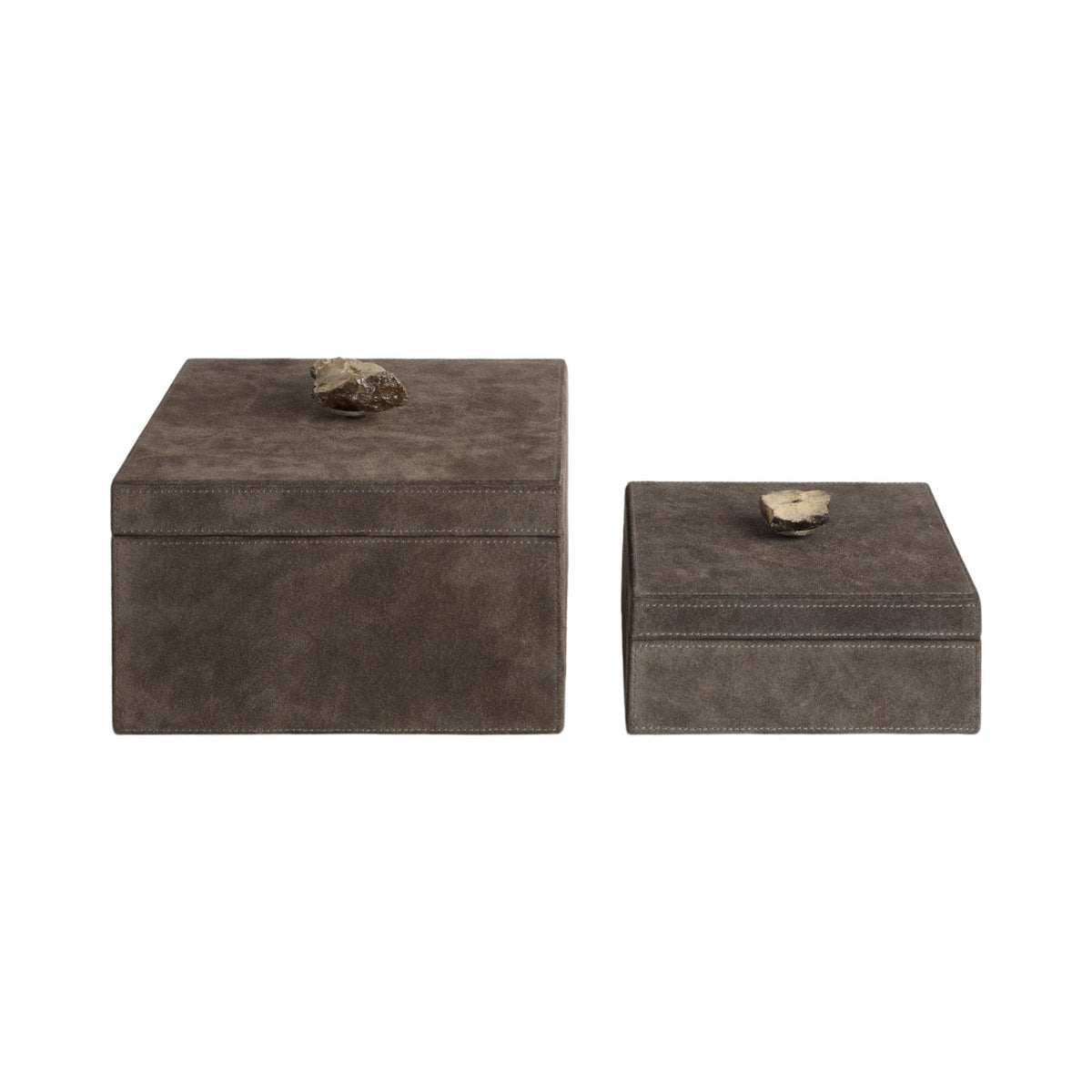 7" / 9" Soweto Suede Boxes With Stone Knob (Set of 2) - Dark Brown