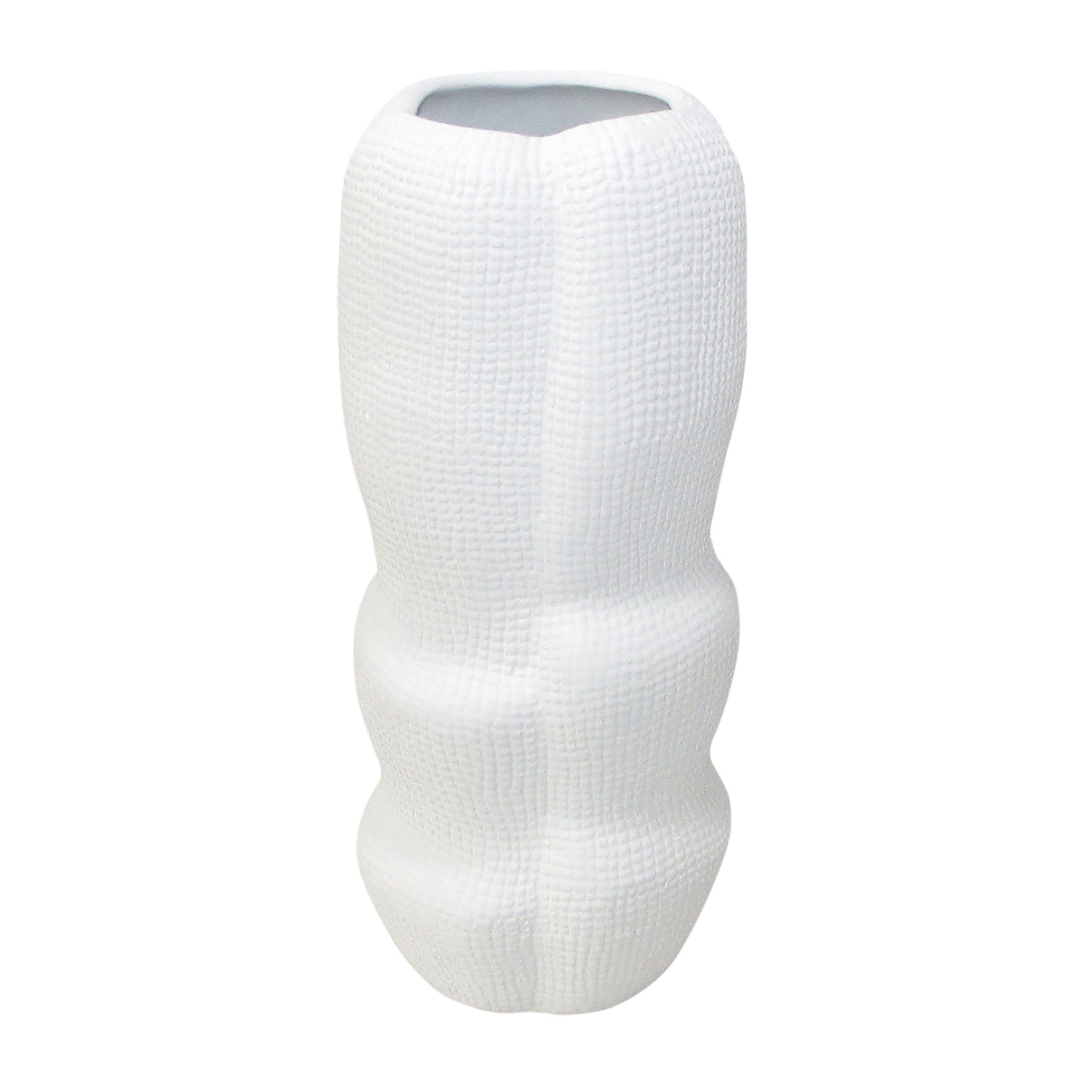 Ceramic 12" Waffle Texture Organic Vase - White