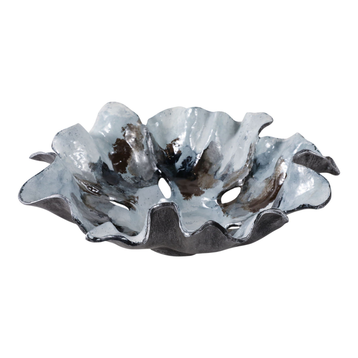 16" x 15" Abstract Flower Metal Bowl - Blue