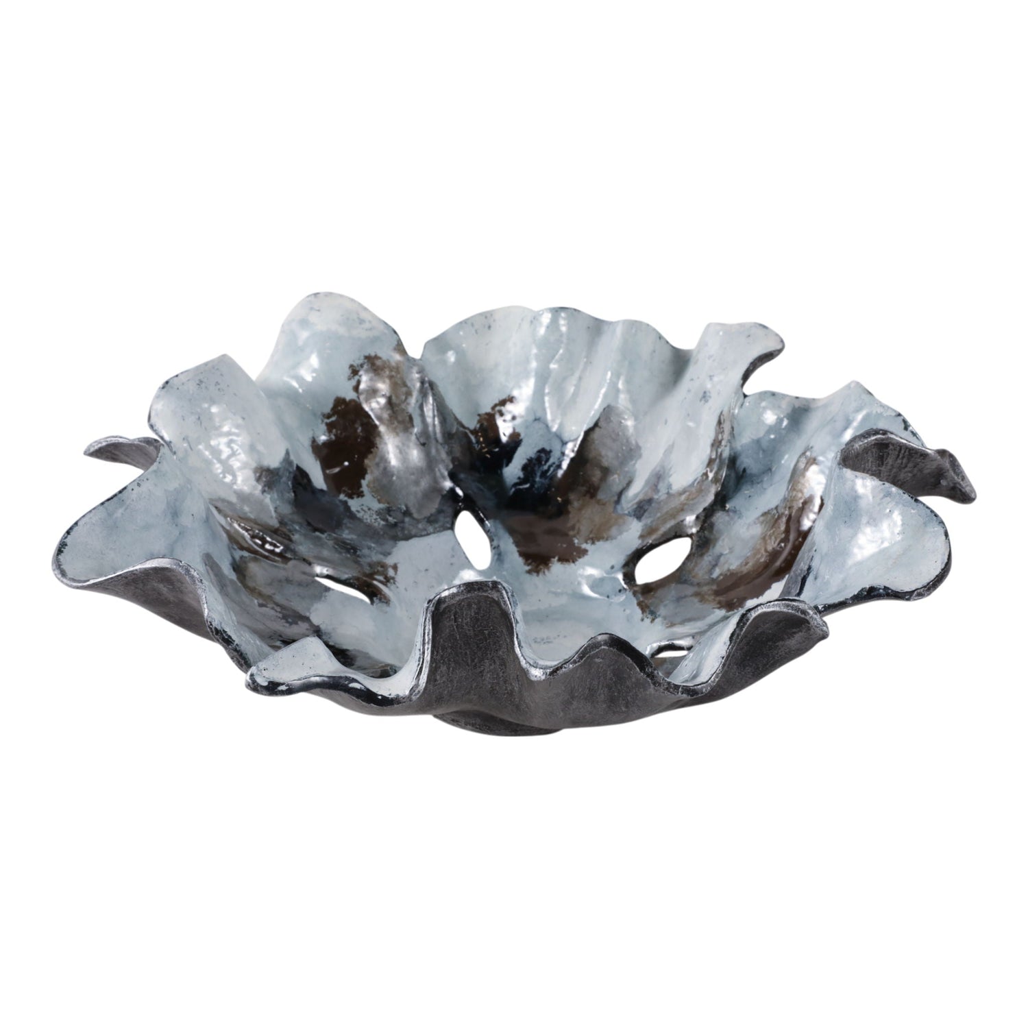 16" x 15" Abstract Flower Metal Bowl - Blue