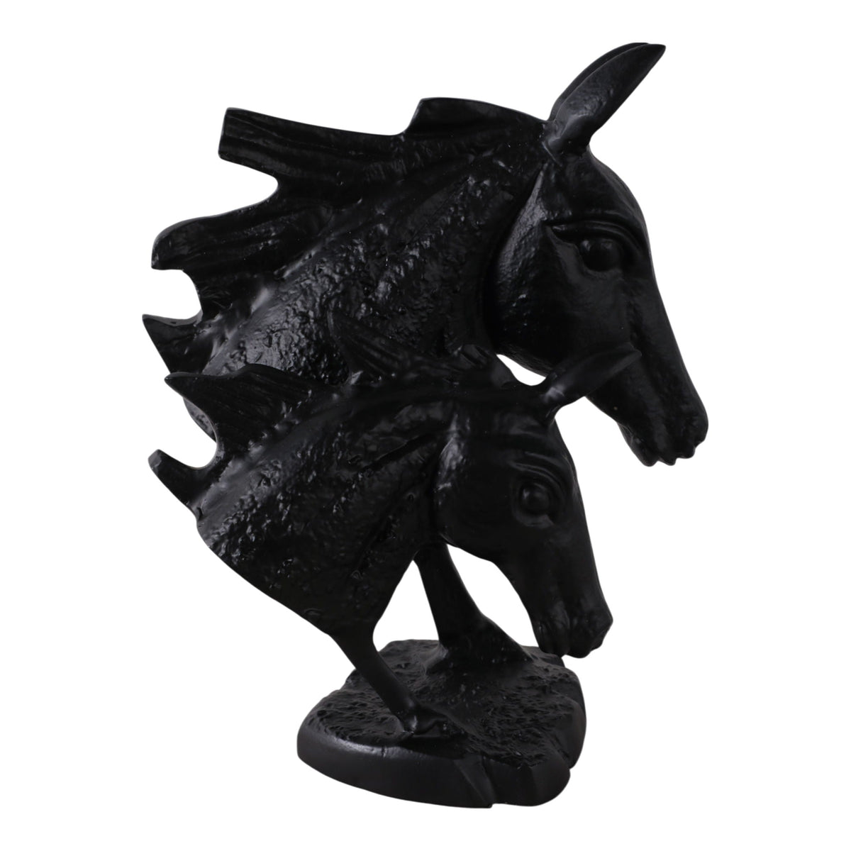 13" x 9" Horse And Baby Horse Head Metal Figure - Black