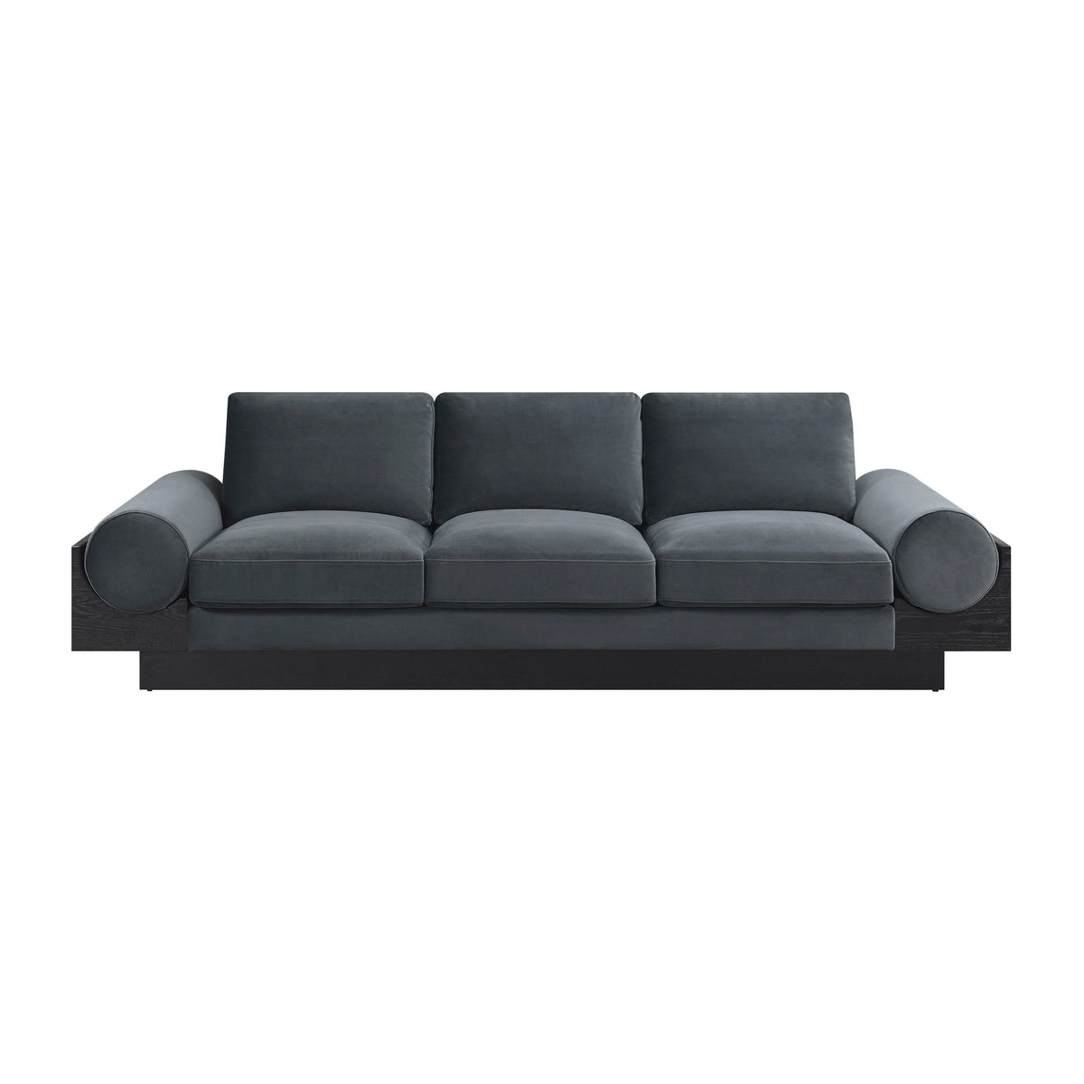 3- Seater Bolster Sofa Black Wood Base - Dark Gray