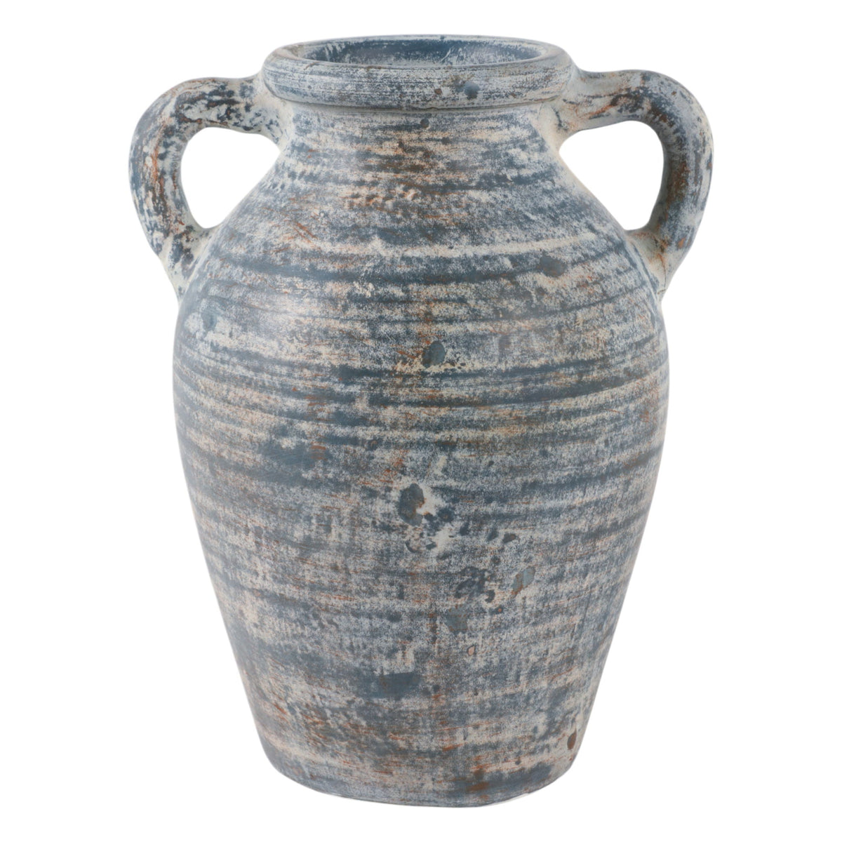 12" Terracotta Vase With Handles - Blue / White