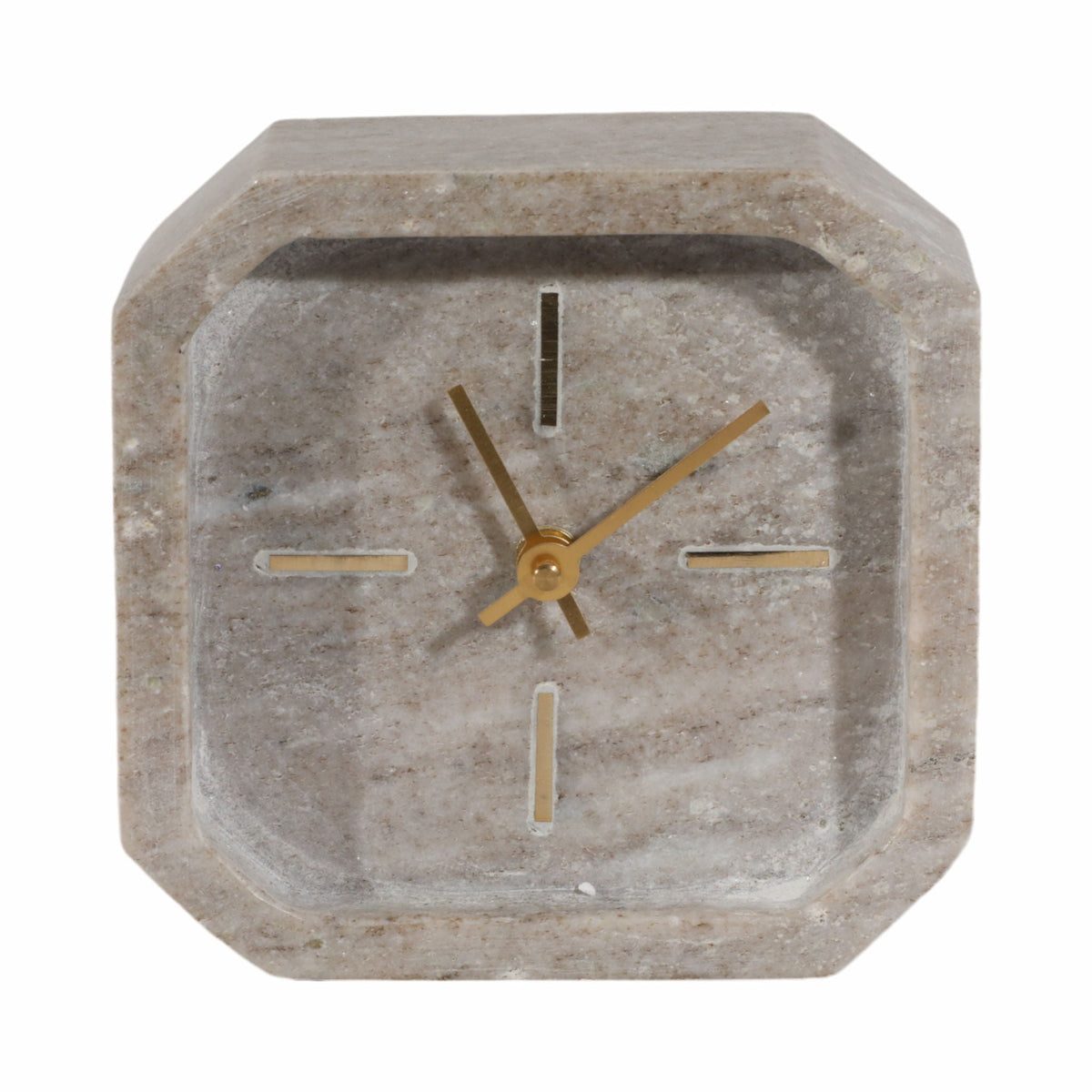 6" Marble Octagon Clock - Brown / Gold
