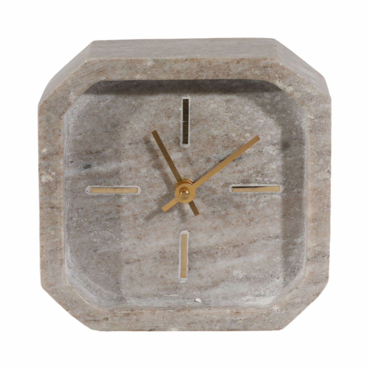 6" Marble Octagon Clock - Brown / Gold