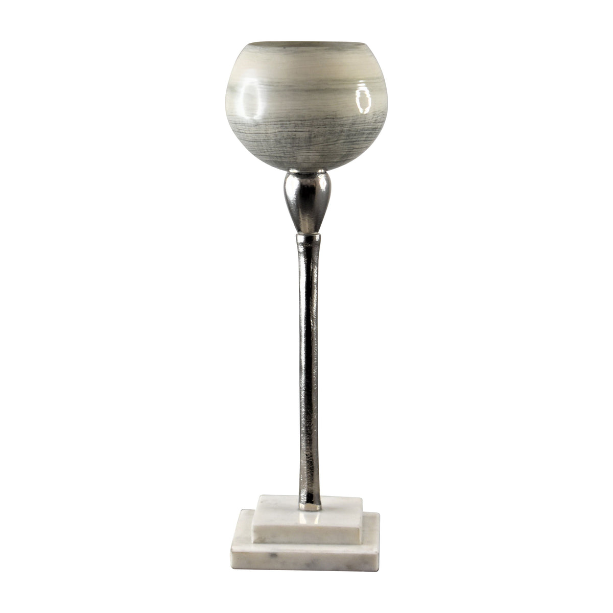 Glass 15" Votive Holder With Marble Stand - Sage/Silver