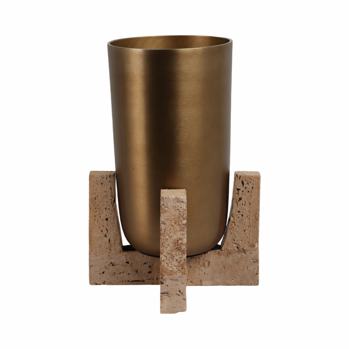 16" Fridley Large Vase With Travertine Base - Pearl Silver
