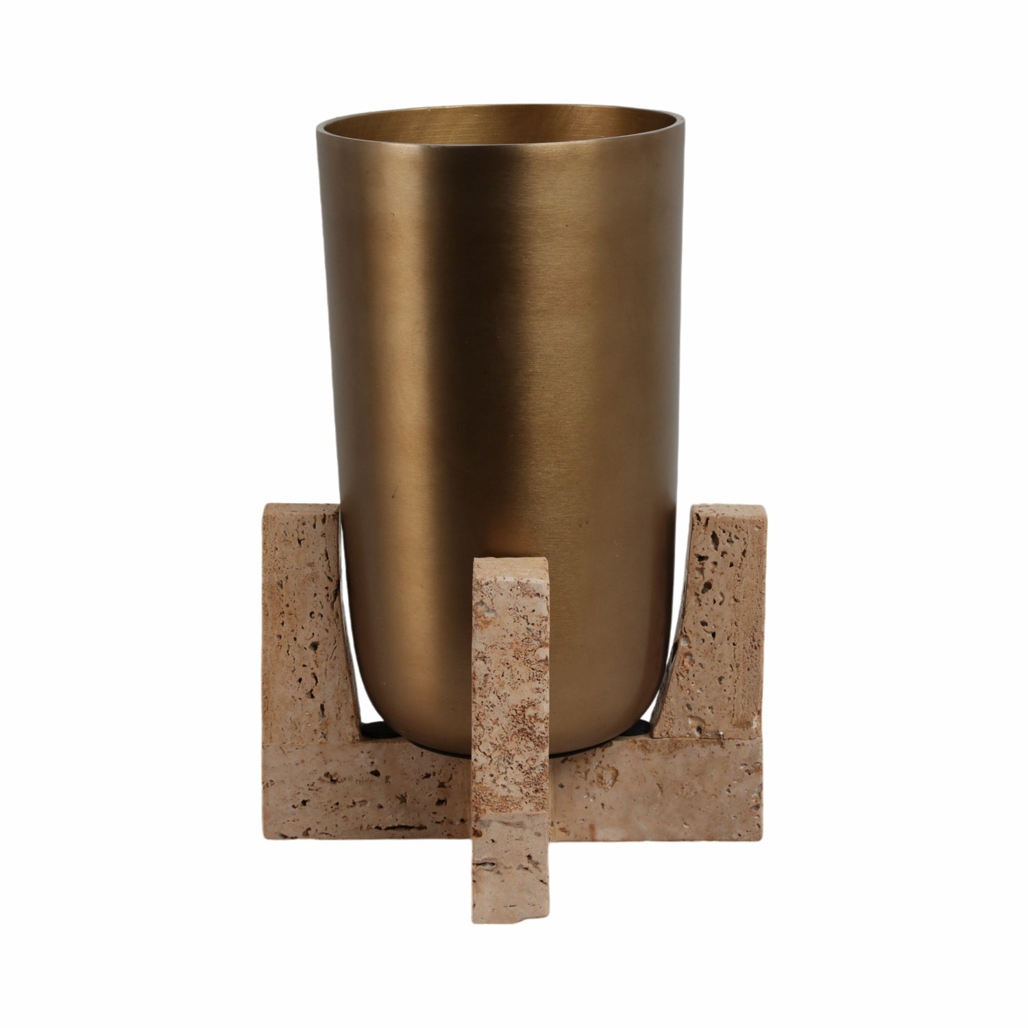 16" Fridley Large Vase With Travertine Base - Pearl Silver