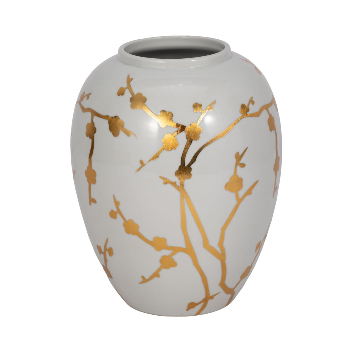Ceramic Vase With Gold Decal - White