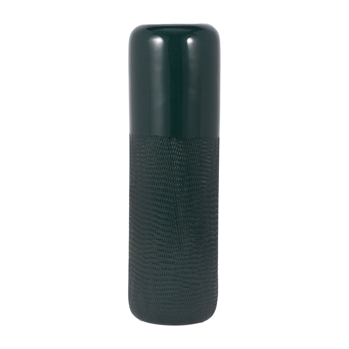 Ceramic 18" Grooved Vase - Forest Green