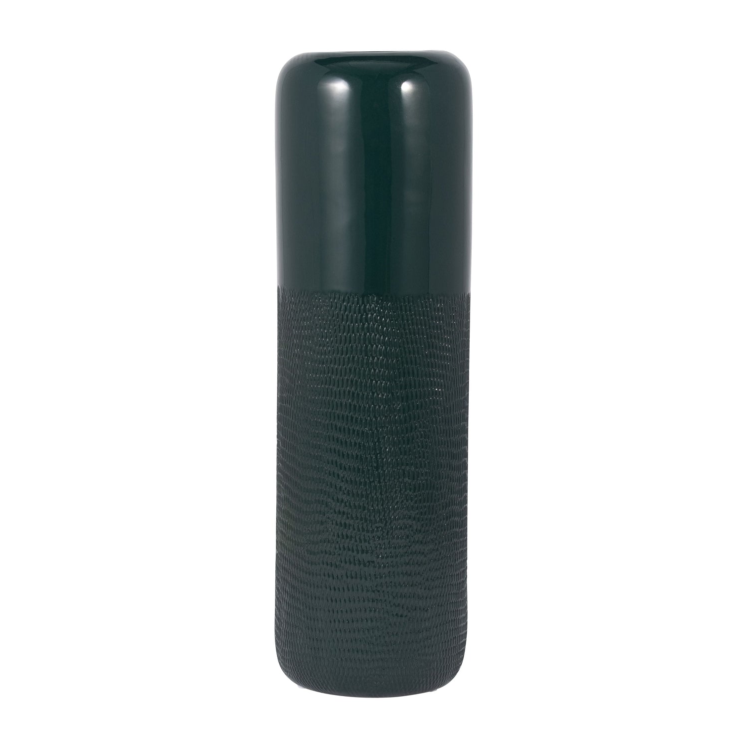 Ceramic 18" Grooved Vase - Forest Green