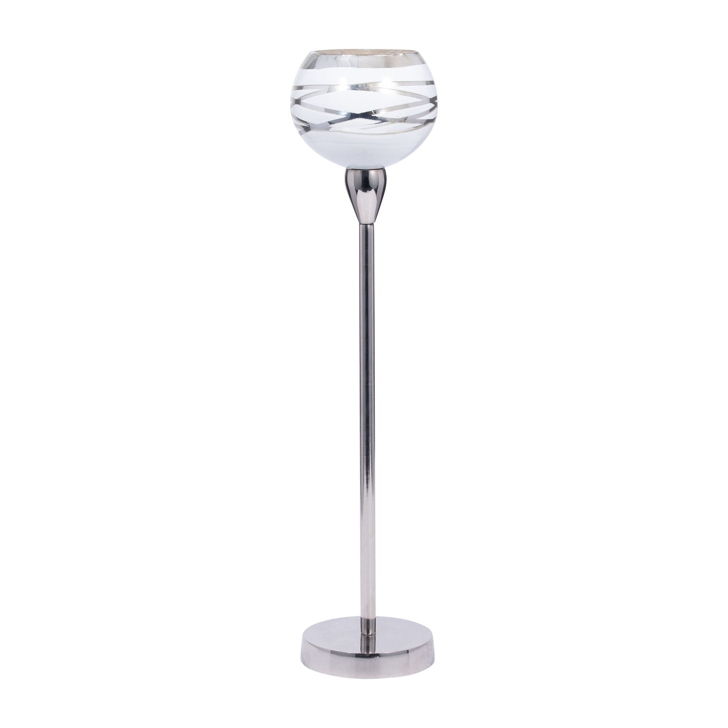 Glass Votive Holder With Stand 19" - White / Silver