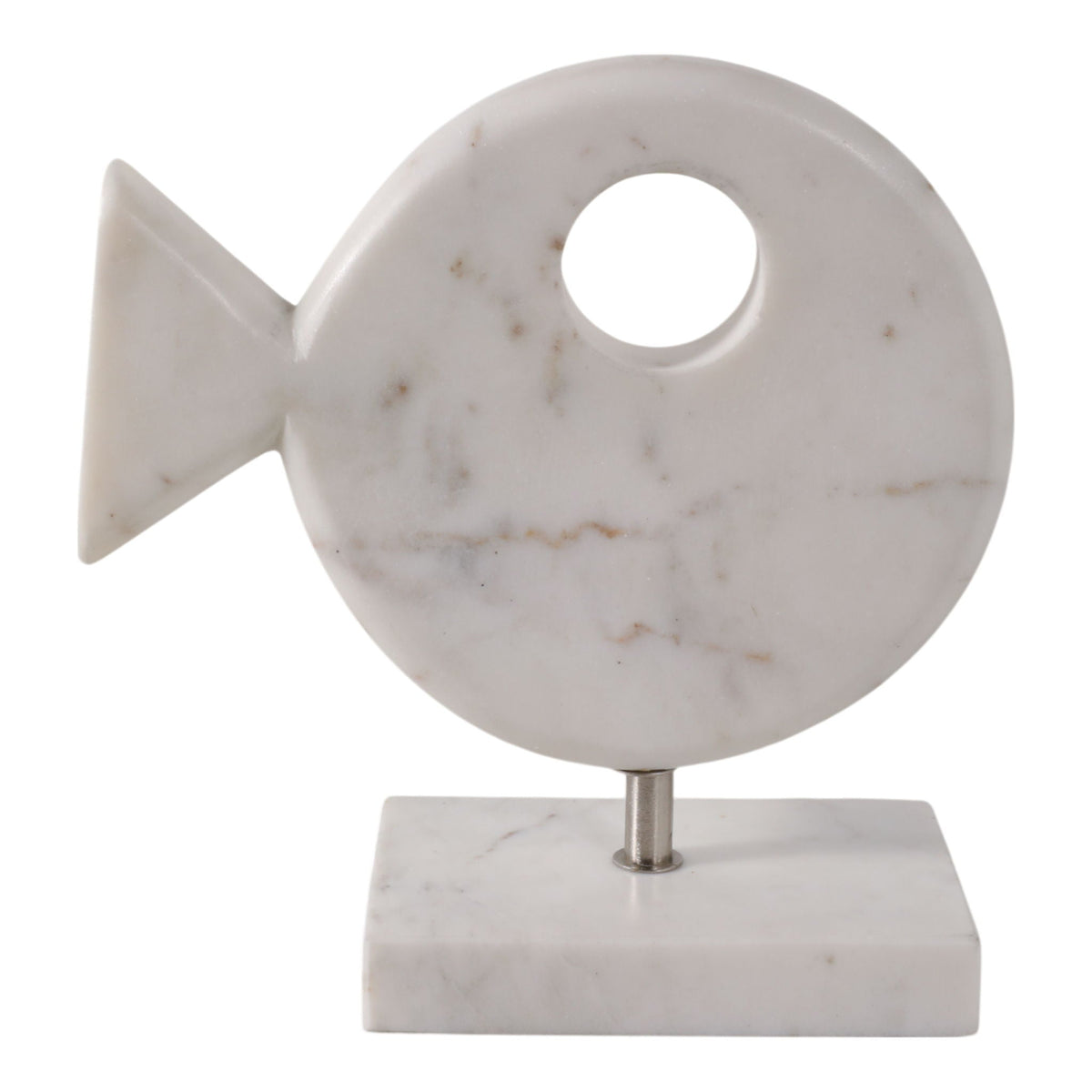 9" x 9" Marble Fish On Stand - White