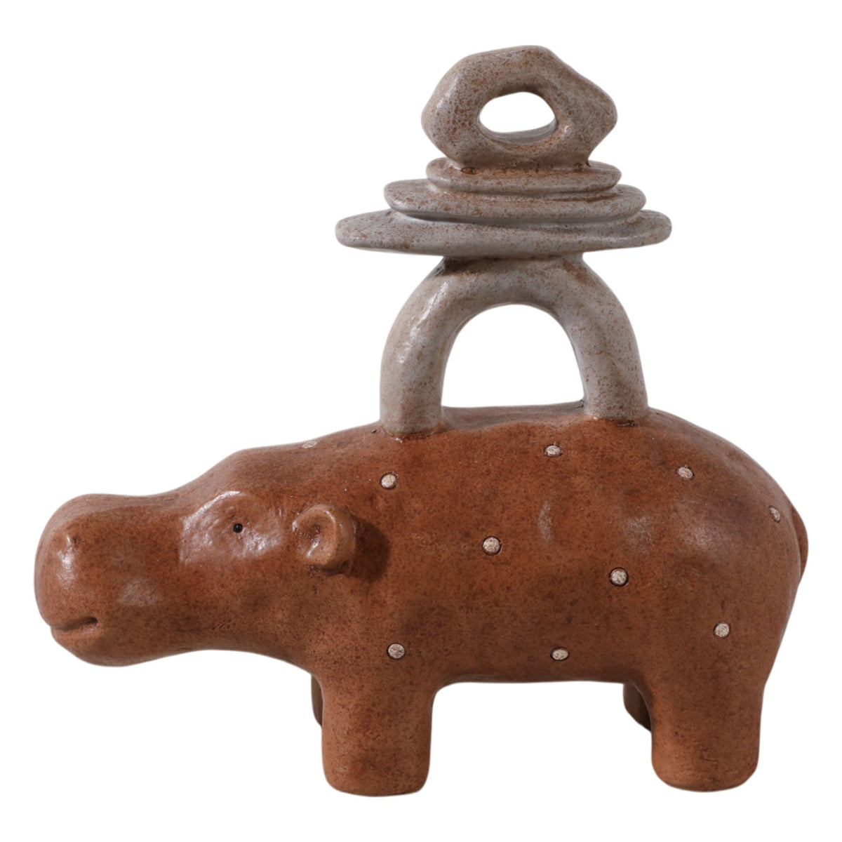 8" Resin Hippo With Stacked Stones - Multi