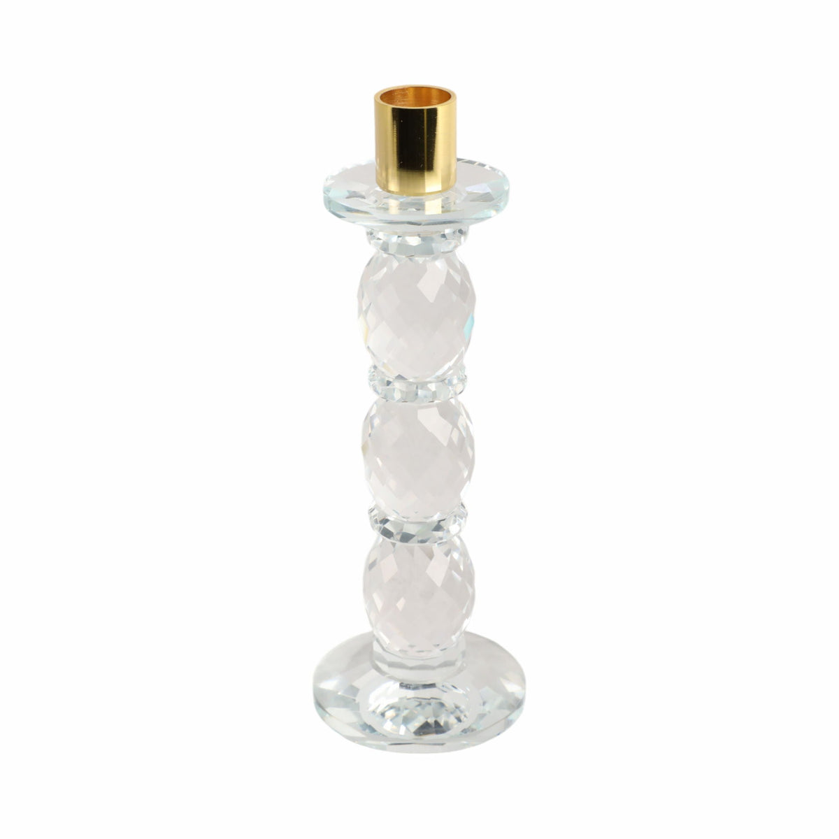 9" Etched Crystal Taper Holder - Clear / Gold