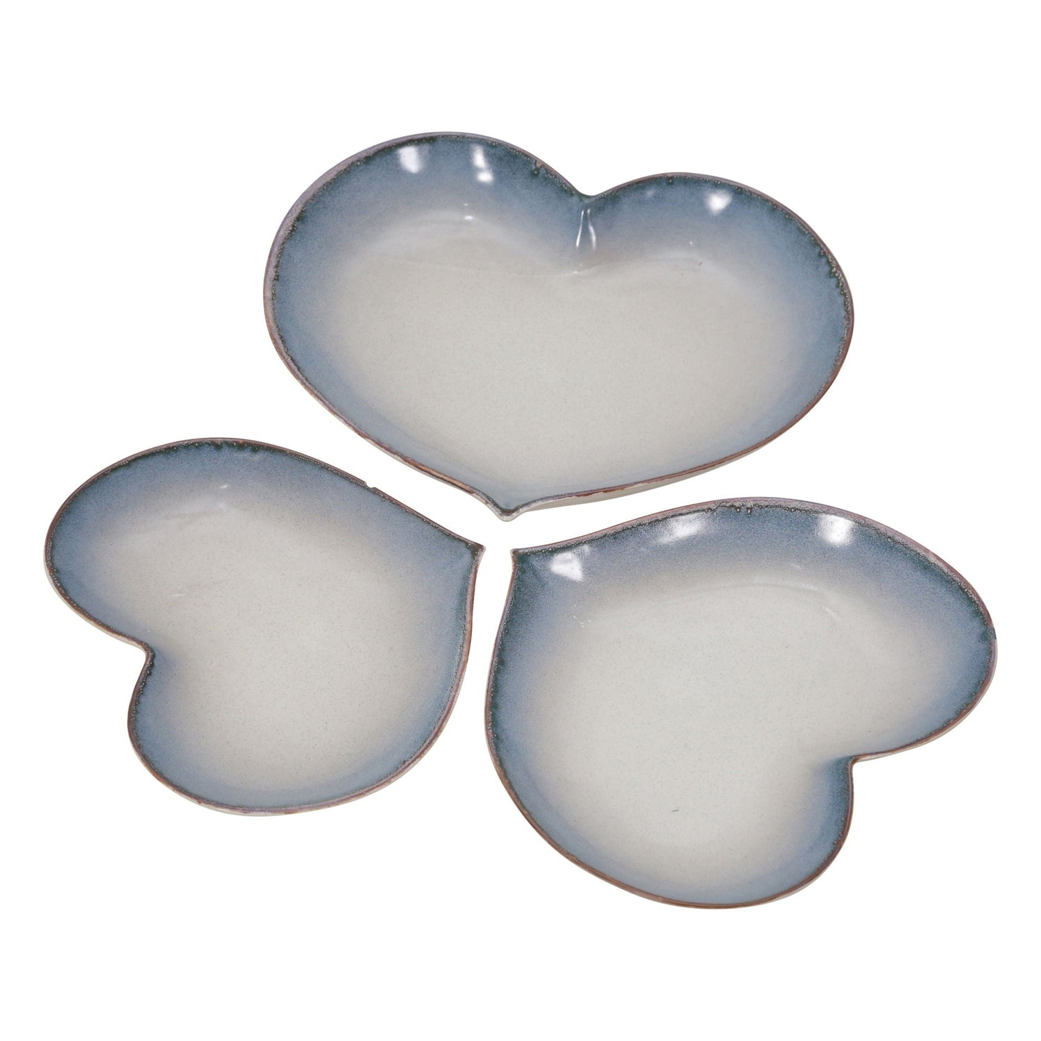 15" / 13" /12" Ceramic Heart Plates (Set of 3) - Blue Fade