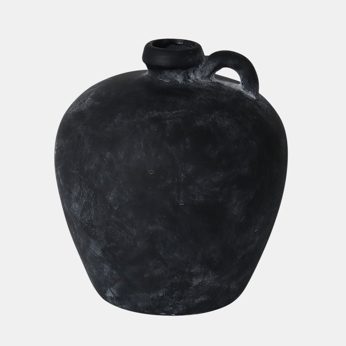 10" Weathered Terracotta Jug With Handle - Black