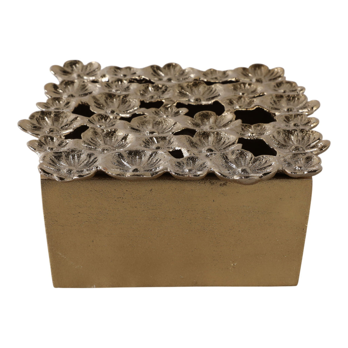 8" x 8" Flower Cut-Out Metal Box - Gold