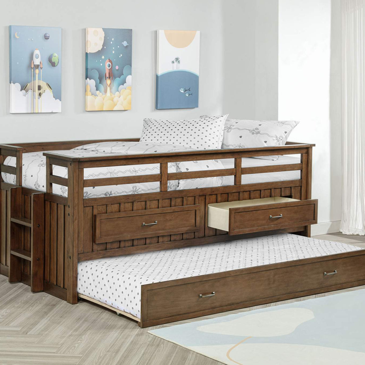 400716T Carlsbad Wood Twin Captains Bed With Trundle Medium Brown