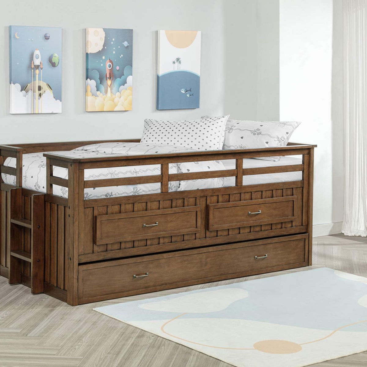 400716T Carlsbad Wood Twin Captains Bed With Trundle Medium Brown
