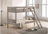 400818-SM Ryder Wood Twin Over Twin Bunk Bed with Mattress Weathered Taupe