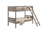 400818-SM Ryder Wood Twin Over Twin Bunk Bed with Mattress Weathered Taupe