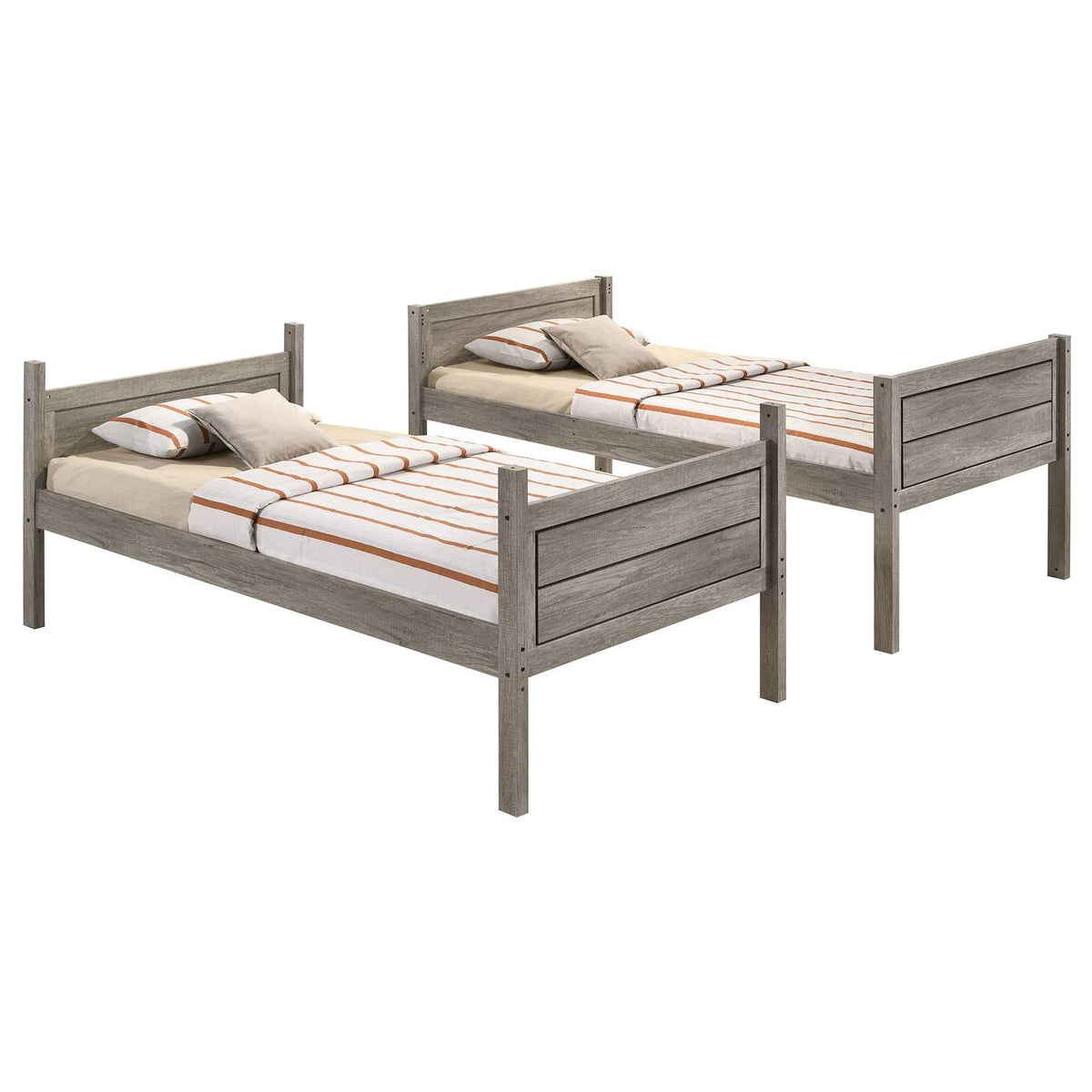 400818-SM Ryder Wood Twin Over Twin Bunk Bed with Mattress Weathered Taupe