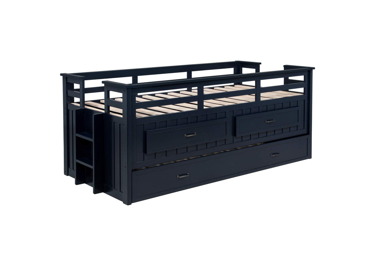 401980T Carlsbad Wood Twin Captains Bed With Trundle Navy Blue