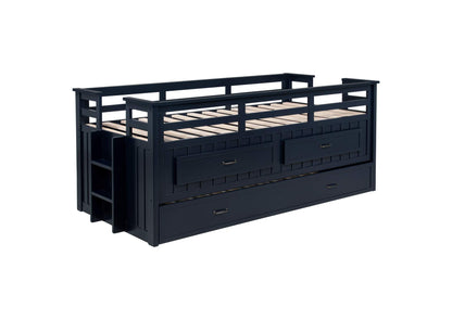 401980T Carlsbad Wood Twin Captains Bed With Trundle Navy Blue