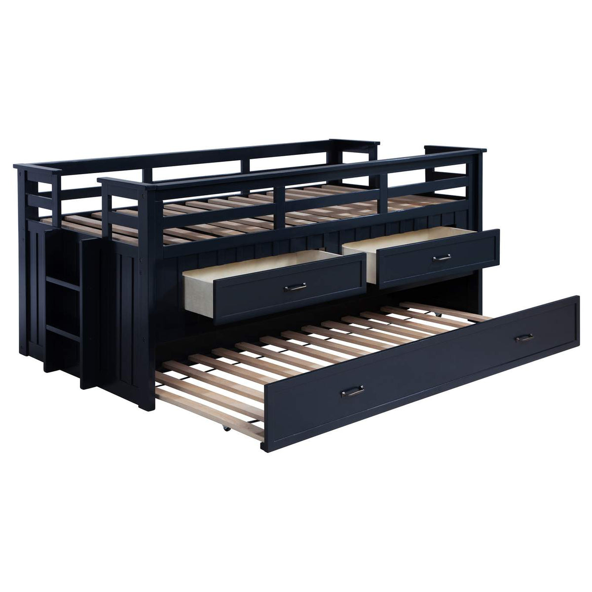 401980T Carlsbad Wood Twin Captains Bed With Trundle Navy Blue