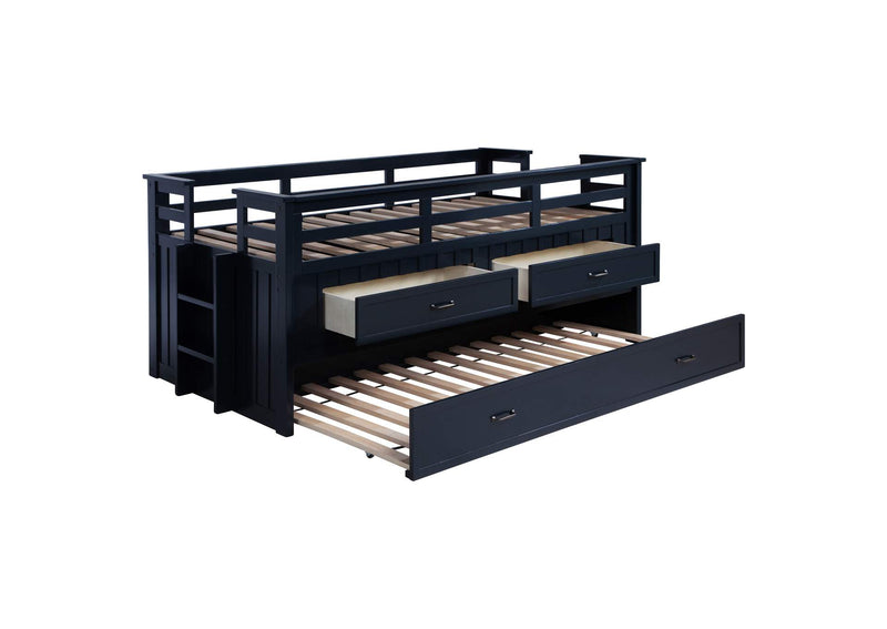 401980T Carlsbad Wood Twin Captains Bed With Trundle Navy Blue