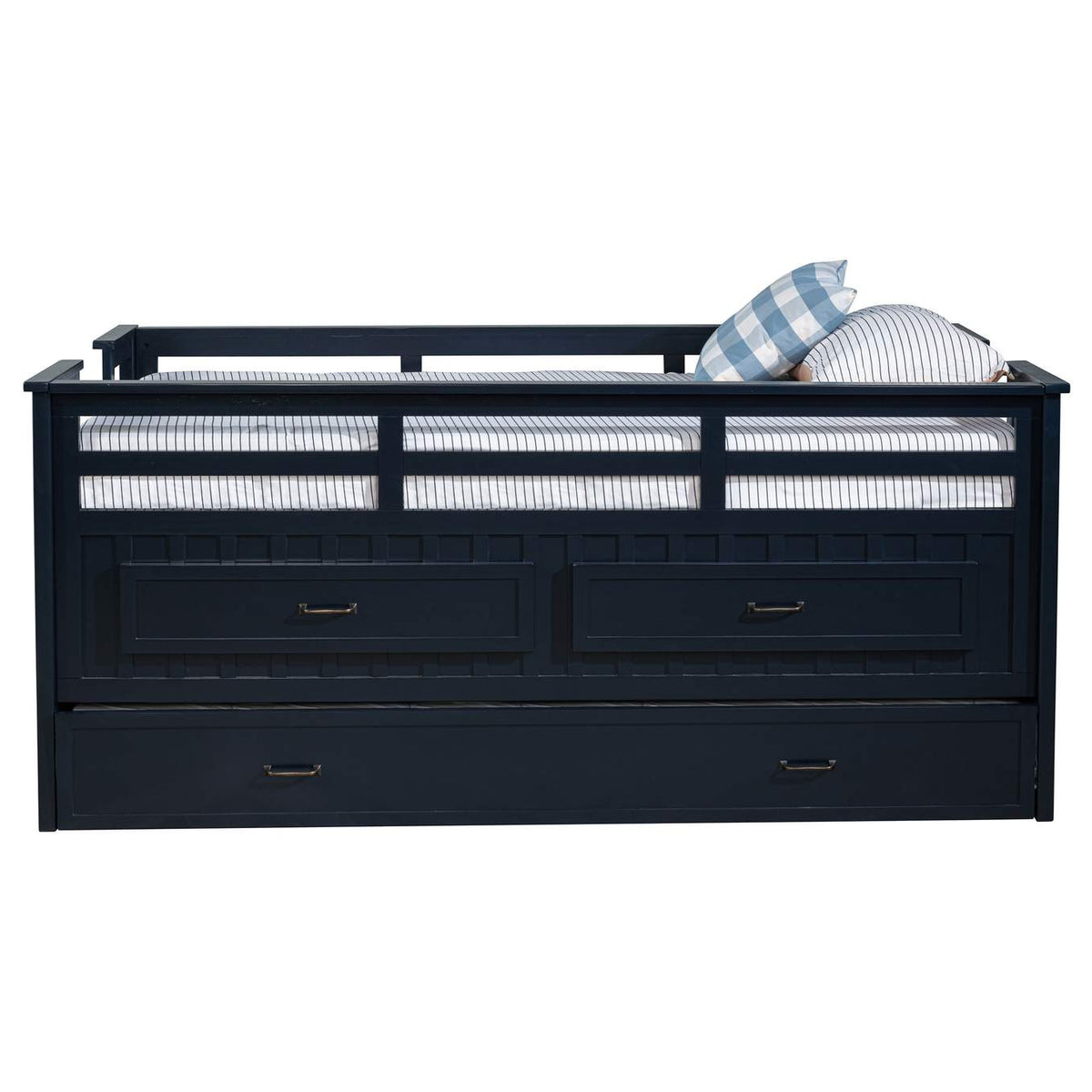 401980T Carlsbad Wood Twin Captains Bed With Trundle Navy Blue