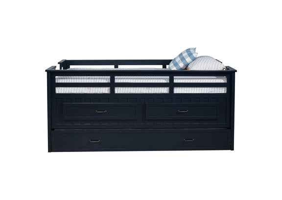 401980T Carlsbad Wood Twin Captains Bed With Trundle Navy Blue