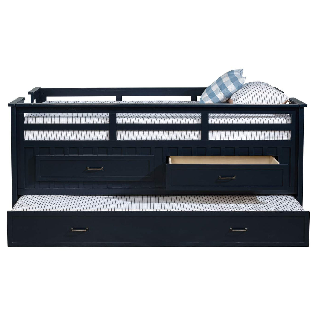 401980T Carlsbad Wood Twin Captains Bed With Trundle Navy Blue