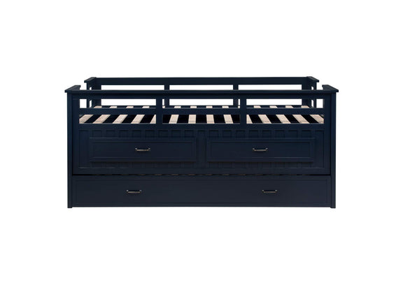 401980T Carlsbad Wood Twin Captains Bed With Trundle Navy Blue