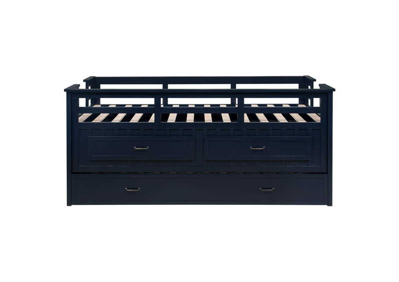 401980T Carlsbad Wood Twin Captains Bed With Trundle Navy Blue