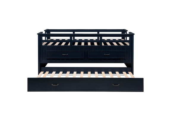 401980T Carlsbad Wood Twin Captains Bed With Trundle Navy Blue