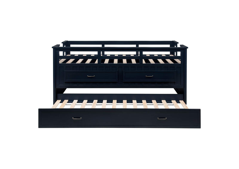 401980T Carlsbad Wood Twin Captains Bed With Trundle Navy Blue