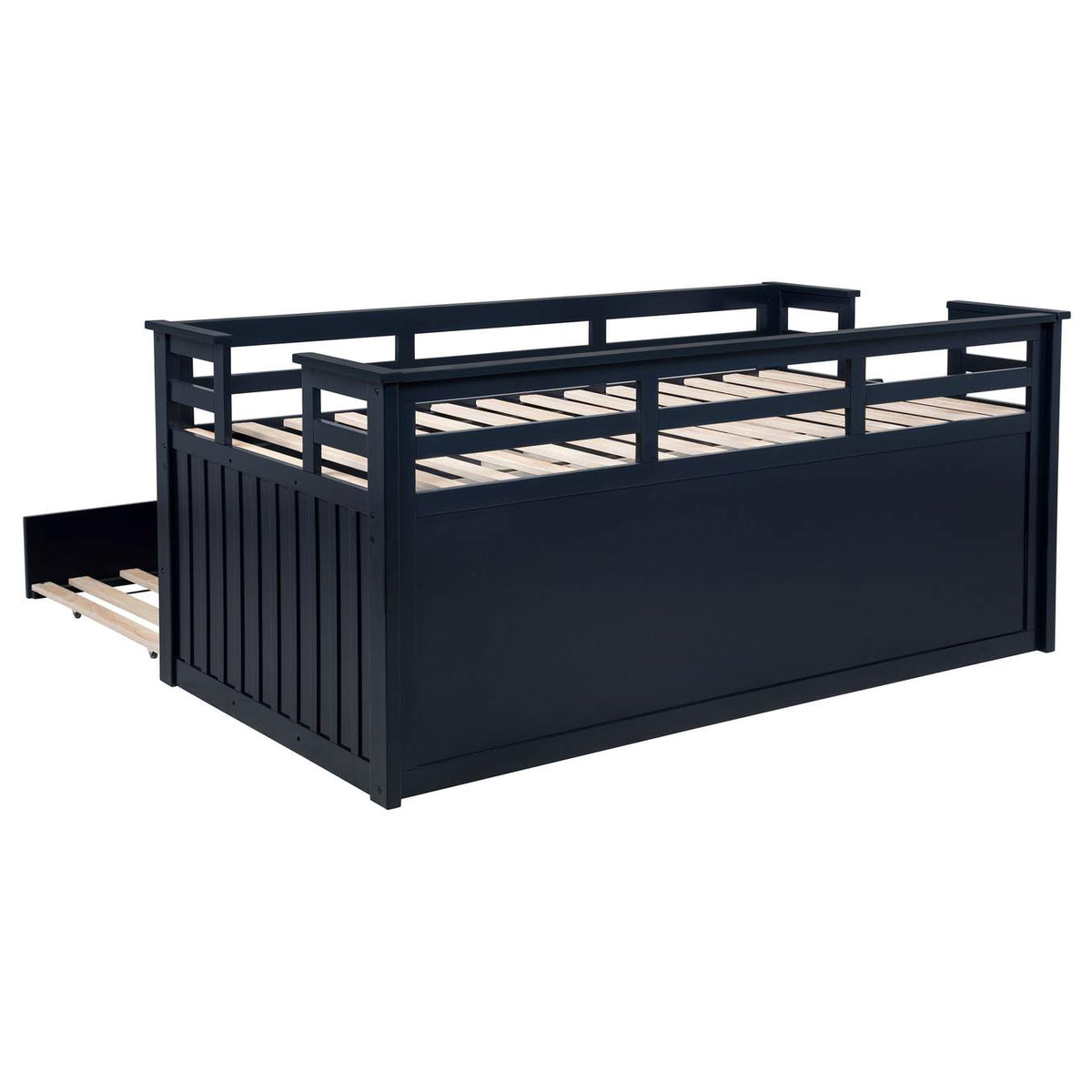 401980T Carlsbad Wood Twin Captains Bed With Trundle Navy Blue