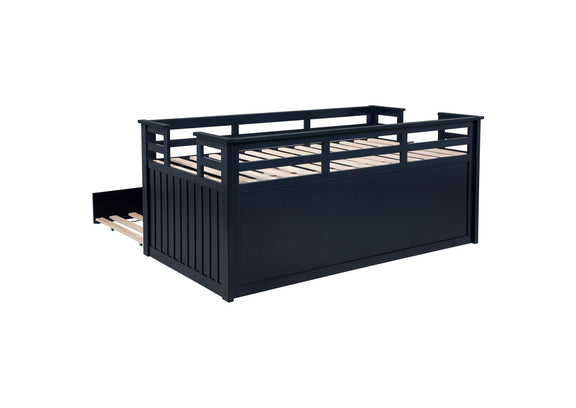 401980T Carlsbad Wood Twin Captains Bed With Trundle Navy Blue