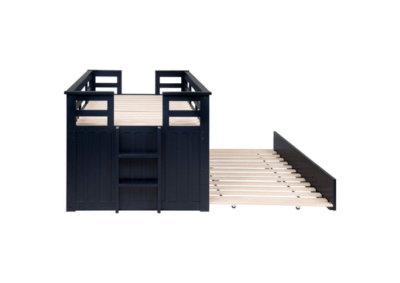 401980T Carlsbad Wood Twin Captains Bed With Trundle Navy Blue