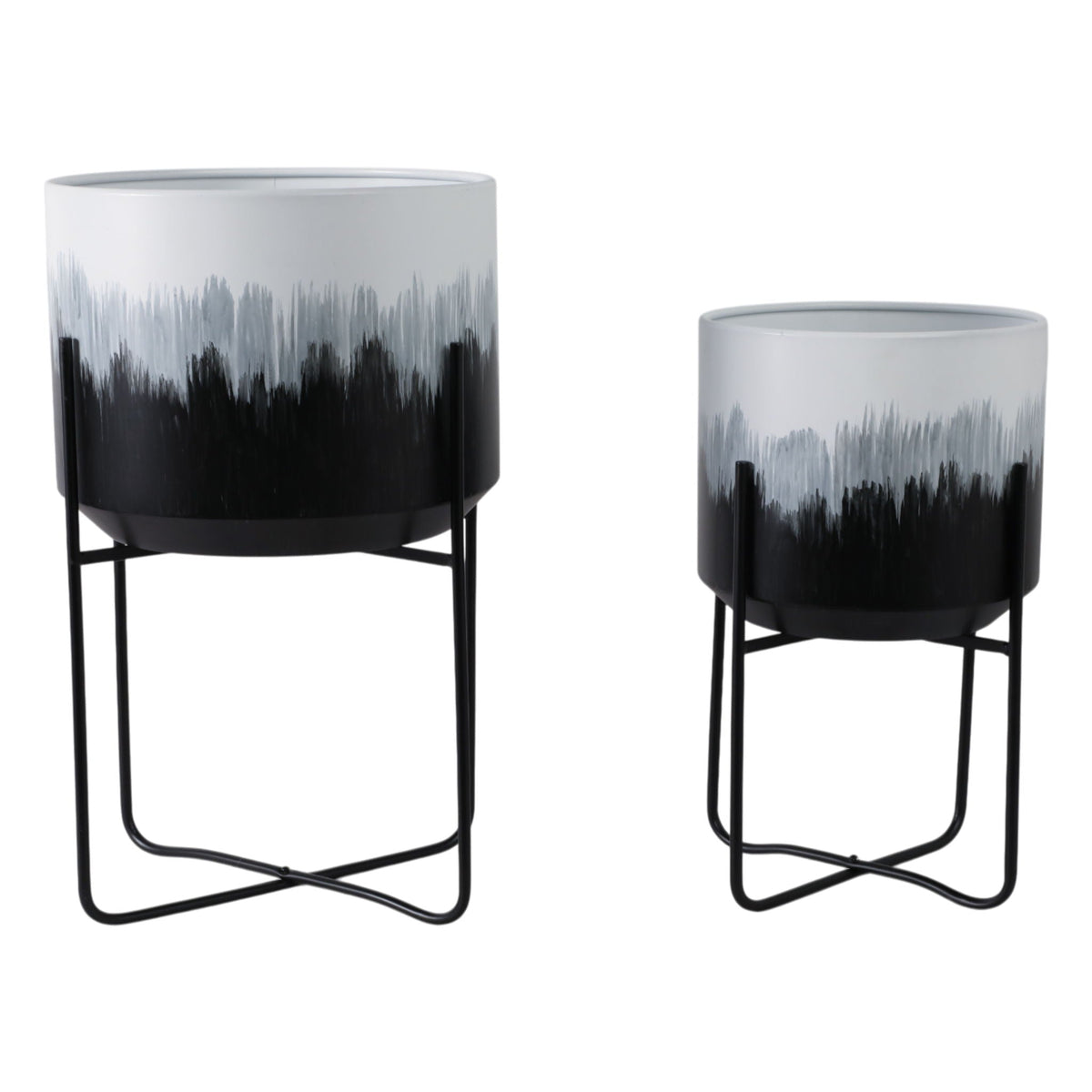 19" / 23" Brush Strokes Metal Planters On Stands (Set of 2) - Beige