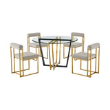Devi Anastasia - 5 Piece Round Glass Dining Table Set - Gold Brushed / Taupe